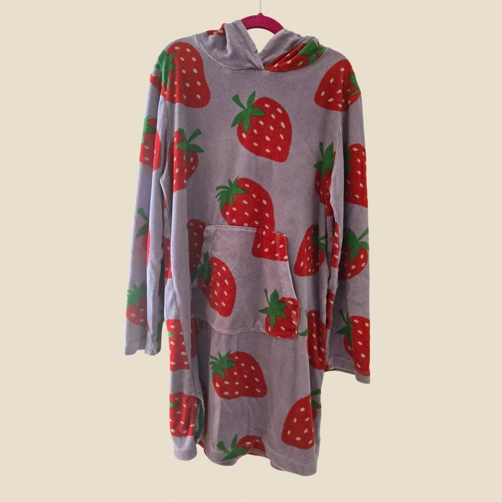 Mini Boden Kids Purple Strawberry Terry Cloth Hooded Beach Cover Up 11-12Y